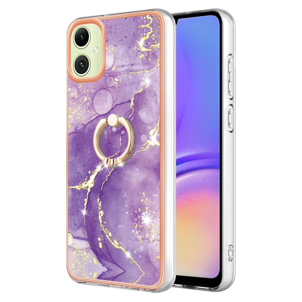 For Samsung Galaxy A05 4G Case with Ring Kickstand Marble Pattern Electroplating TPU Back Cover