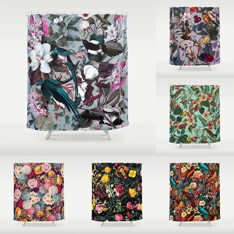 

Абстрактная птица, растение, животное, цветочный сад, узор, занавеска для ванной комнаты, домашний декор, водонепроницаемая индивидуальная занавеска для душа для ванны 90x180cm