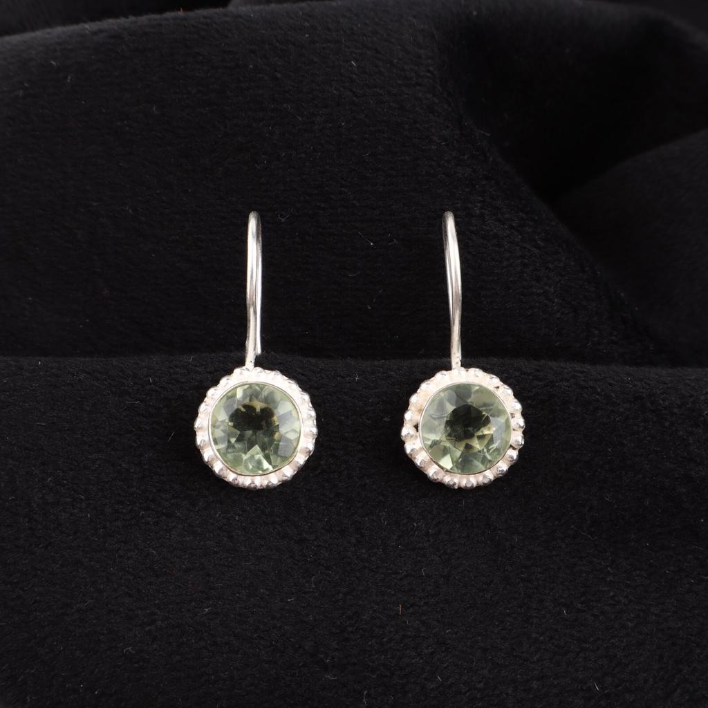 Green Amethyst Gemstone 925 Sterling Silver Jewelry Handmade Hook Earrings 0.93" EE-177-3