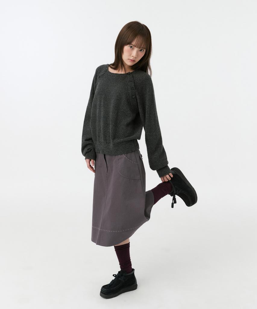 OHESHIO Button Detail Raglan Knit, Charcoal