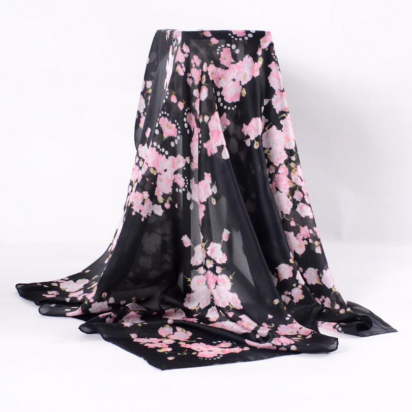 [BYSIFA] Ladies Silk Scarf Shawl Spring Autumn Women Large Square Scarves New Accessories Blue Silk Head Scarf Cape 110*110cm