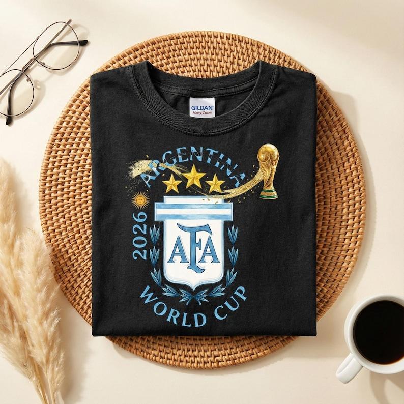 Argentina AFA World Cup 2026 Trophy T-Shirt, Argentina Soccer Fan Shirt, Argentina 3 Stars Champion Gift, World Cup 2026 Football Tee XL