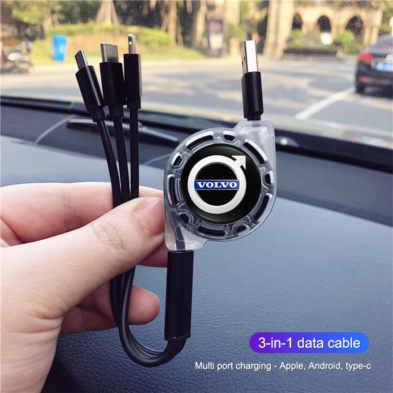 3-in-1 Micro Data Wire USB Type C Fast Charger For Volvo XC90 V90 V60 XC60 V40 EC40 EX40 S80 S60 S90 C40 XC40 V70 XC70 C30 C70