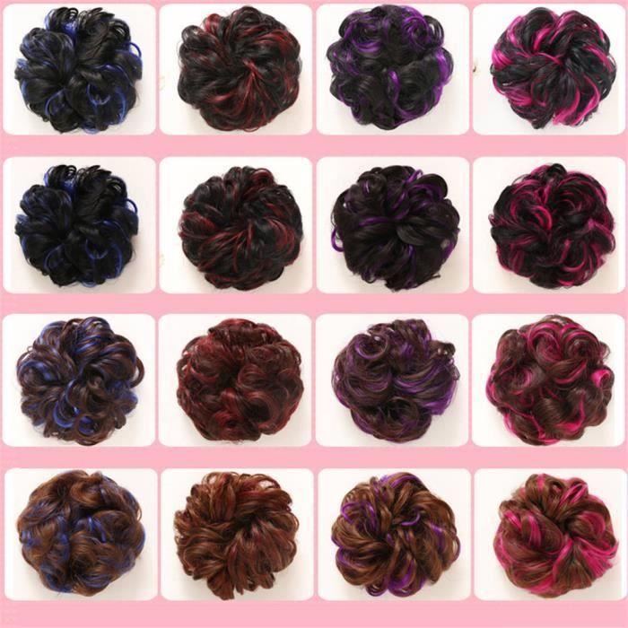 Perruque - Synthétique - Chignon haut - Brun foncé-Violet - Elastique - 12.5cm de diamètre