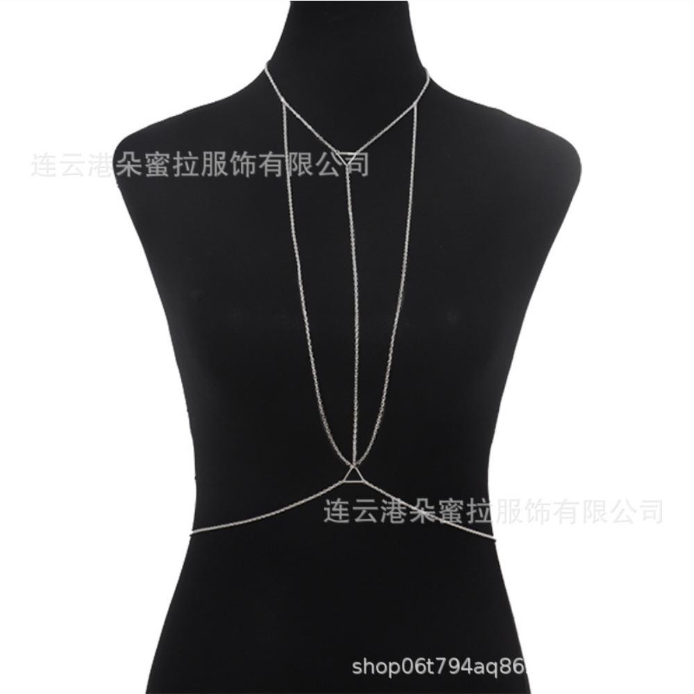 Cross-border Jewelry Body Chain European and American Sexy Exaggerated Beach Casual Flash Diamond Pendant Fringed Alloy Chest Chain