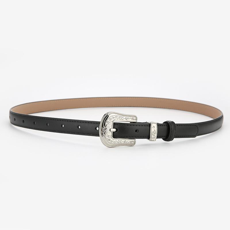 

Vintage Punk Leather Belt With Alloy Buckle For Fashionable Diy Casual Styling Silver Black