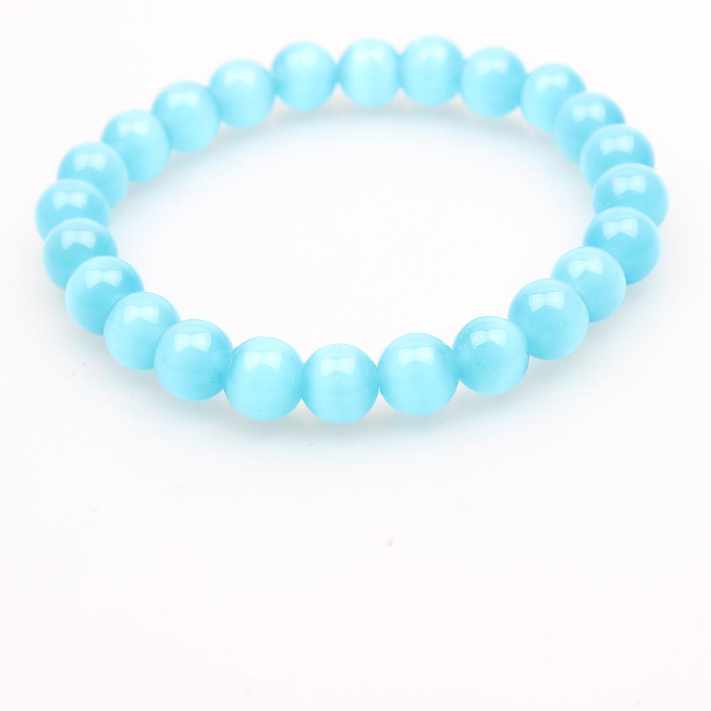 Sky Blue Cat's Eye Bracelet: Round Beads, Fresh Summer Crystal Jewelry for Women and Men