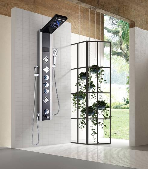 Digital Display Rainfall LED Light Shower Panel Shower Bathroom Black SPA Massage Jet With Handshower Bidet Sprayer Shower Tap