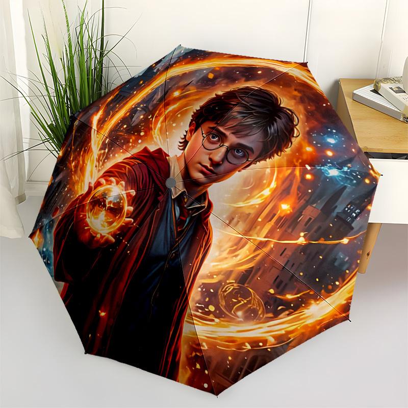 1pc Harry Potter Automatic Folding Umbrella - Compact 8-Rib Design, Durable Plastic & Iron, Perfect Gift for Friends & Family, Outdoor Umbrella, Fashi