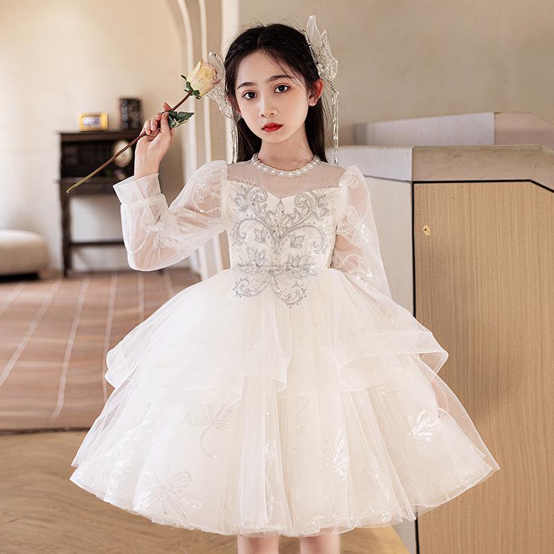 Girls' Light Luxury High-End Princess Dress for Weddings, Birthdays, and Piano Performances - Autumn Collection