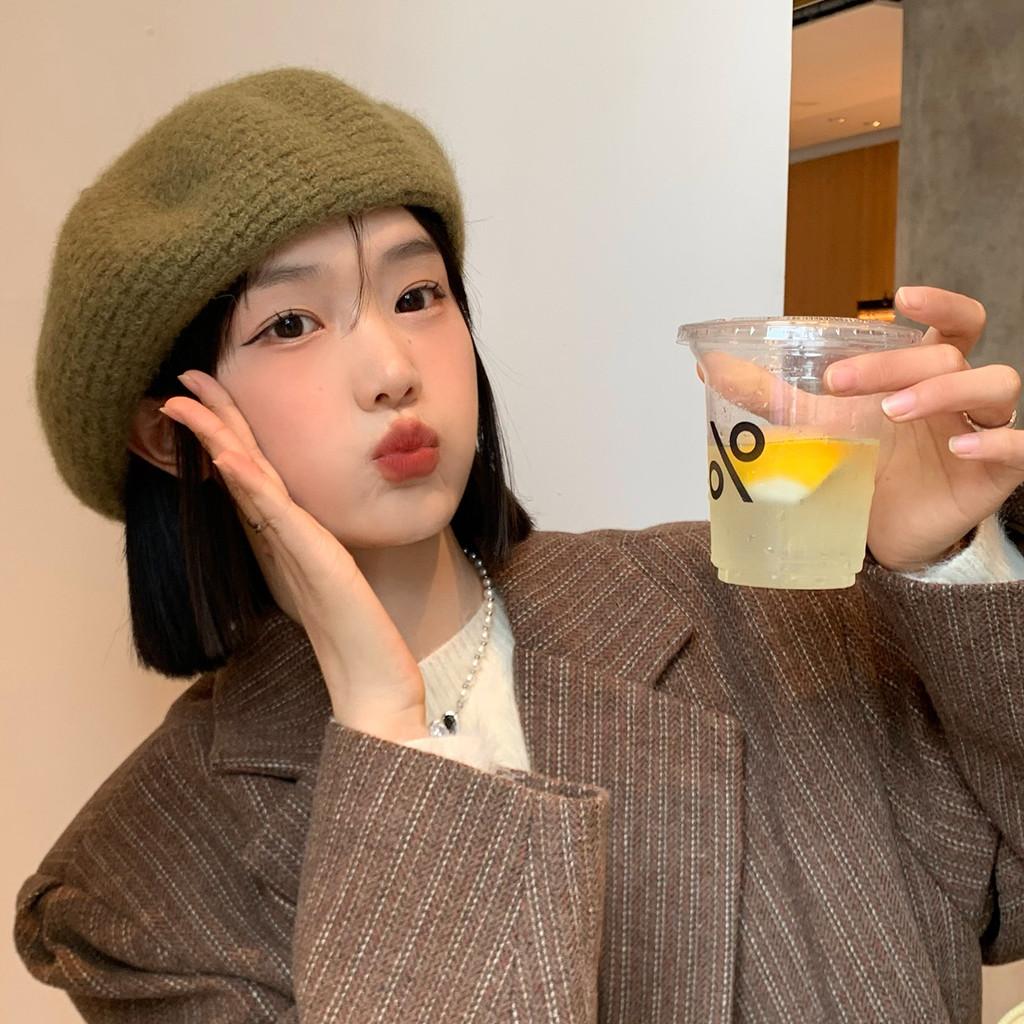 Warm Beret Comfortable For Women Fashionable Cotton Hat In Black Blue And More