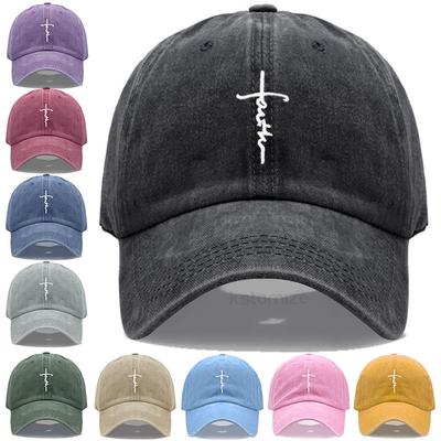 Modische Faith Stickerei Baseballkappe für Männer Frauen Gewaschene Baumwolle Dad Hat Verstellbar Unisex Lässige Sportkappen