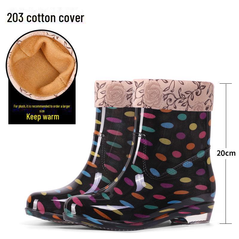 Women's Floral Crystal Rain Boots: Mid-Tube, Thick Rubber, Transparent Sole, Waterproof Kitchen Shoes