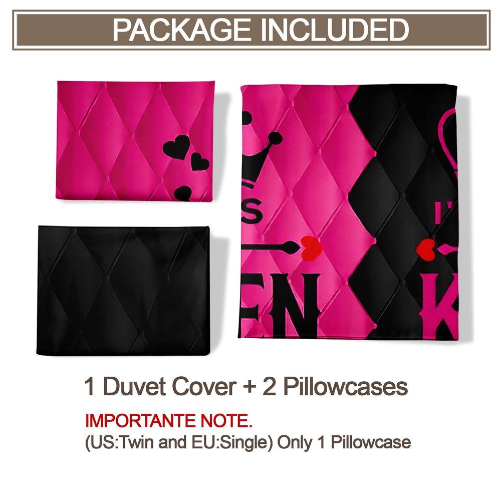 King and Queen Couple Duvet Cover Set(1 Duvet Cover & 1/2 Pillowcase) Soft Romantic Bedding Set for Lovers Bedroom Decor