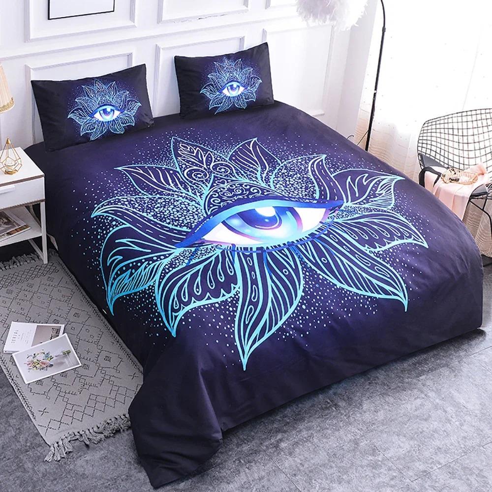 Mandala Eyes King Queen Duvet Cover Boho Psychedelic Style Bedding Set Teens Adults Hamsa Hand Devil's Eye Polyester Quilt Cover