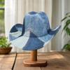 Denim Patchwork Cowgirl Hat Wide Brim Western Cap For Party Wedding Daily Wear