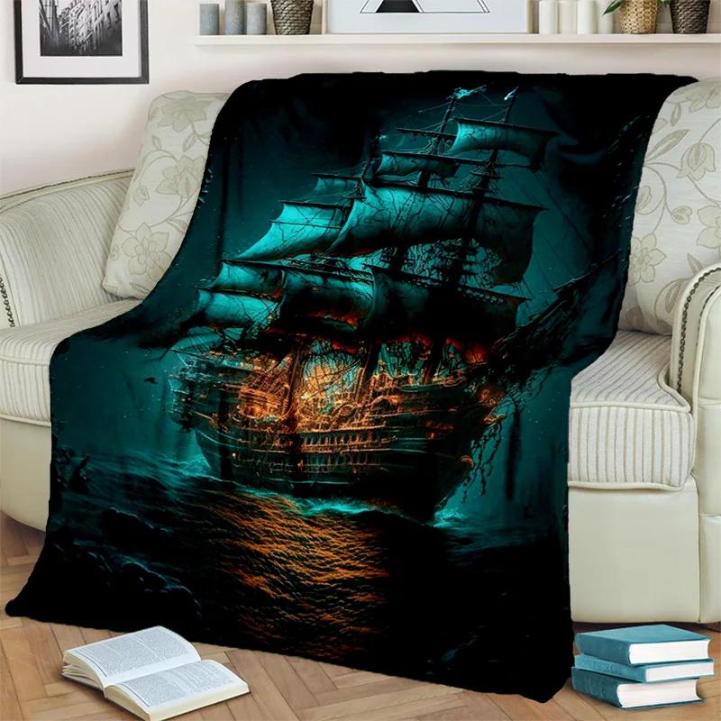 3D Pirate Ship Boat,Barque,Sailboat Blanket,Soft Throw Blanket for Home Bedroom Bed Sofa Picnic Travel Office Cover Blanket Kids