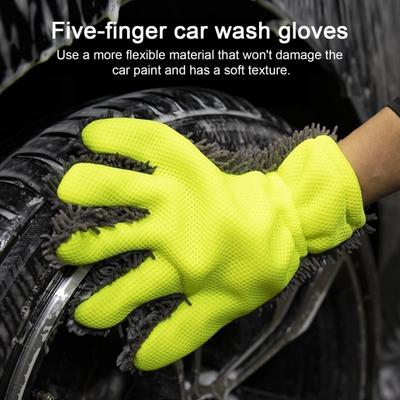 Chenille Car Wash Glove Five-Finger Microfiber Wash Mitt Scratch Free Car Interior Exterior Cleaning Glove for Wheels Door Handles