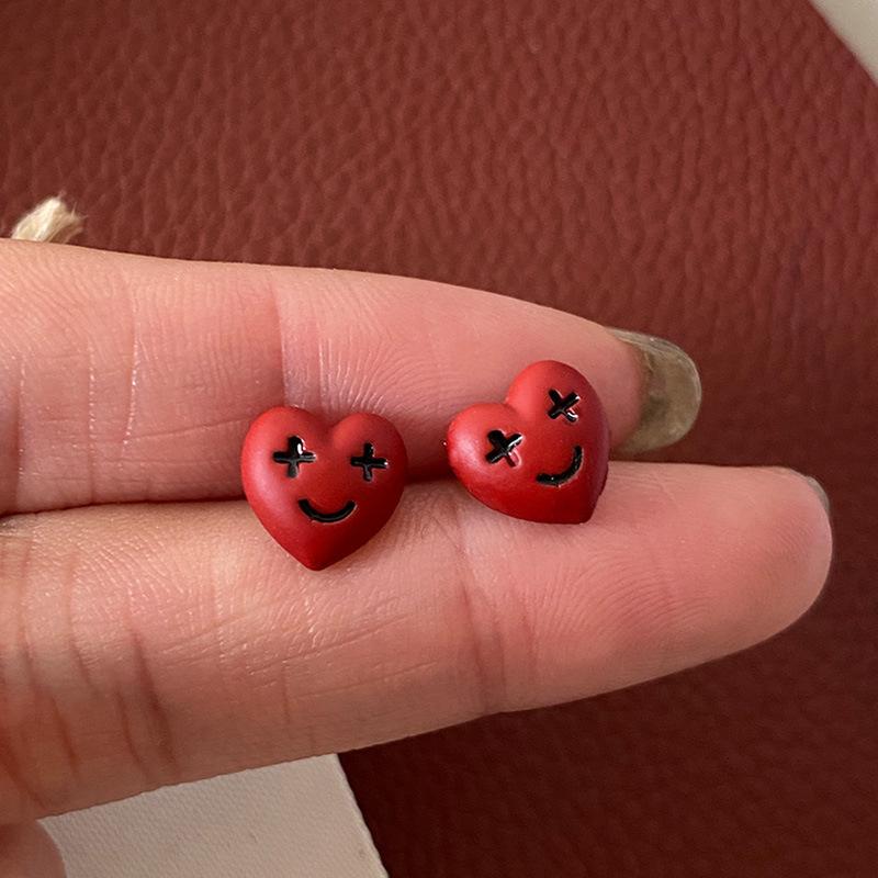 Red Love Smiley Face Design Sense Niche High Sense Retro Ankela Red