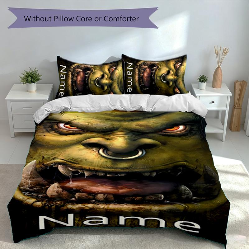 3pcs Custom Name World of Warcraft Bedding Set,Includes 1 Duvet Cover and 2 Pillowcases,All-season Bedroom Decor