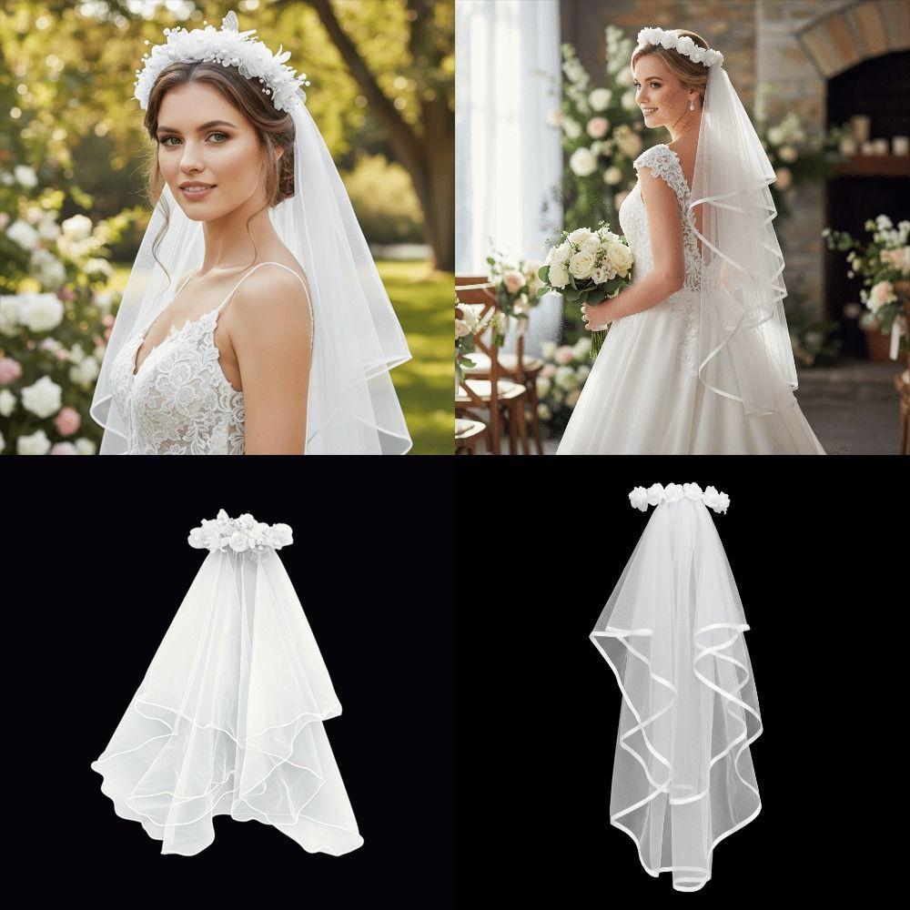 Double Layer Bridal Veil White Pearl Edged Wedding Veil Elegant Pearl Veil Wedding Bridal Party