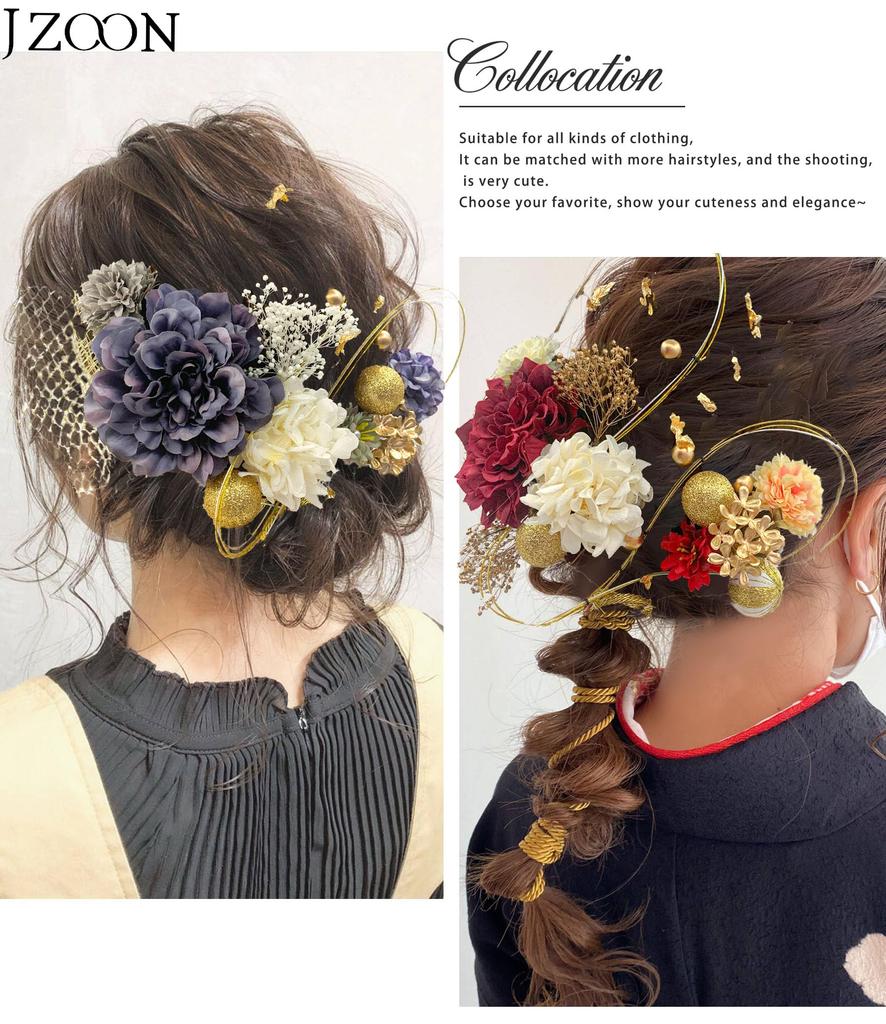 JZOON Colors Set of Dried Flower Hair Artificial Flower Japanese Red Hair Gold Perfect for and Other Japanese Includes a Dedicated A1554 [10