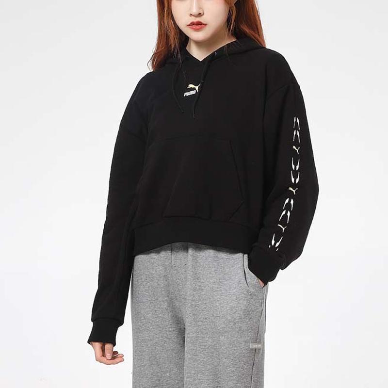 Puma Sport Casual Logo Print Hooded Sweatshirt Women Sweatshirt Black 531244-01
