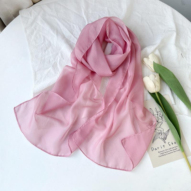 Summer solid color chiffon square scarf silk scarf women's neck sunscreen thin high-end simple plain shawl scarf