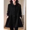 Rochie-cămașă neagră texturată pentru femei Guler Peter Pan Rochie midi evazată Tunica casual