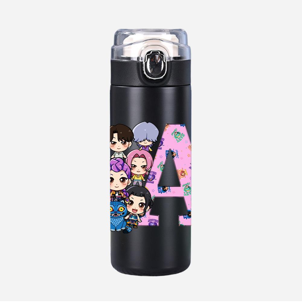 26 English Letter K-Pop Demon Hunters Printed 400Ml Water Bottle Thermos Cup Portable Stainless Steel Leak Proof Camping Water Cup Kid Gifts