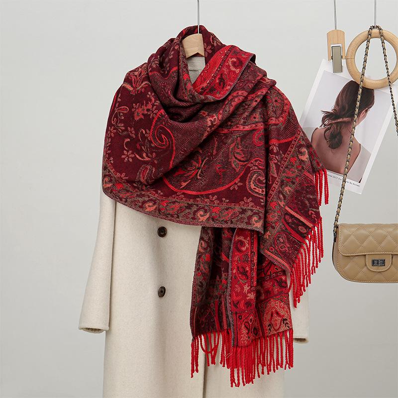 Thick Imitation Cashmere Jacquard Cashew National Style Shawl Dual-Purpose Versatile Scarf Women'S Big Scarf