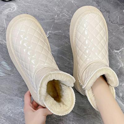 Stivali da neve alla caviglia da donna invernali impermeabili caldi alla moda beige dolce per esterni con plateau in peluche ispessito scarpe di cotone