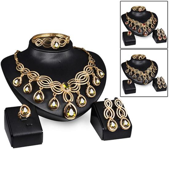 Noble Cubic Zirconia Earrings Necklace Bib Statement Ring Bracelet Jewelry Set