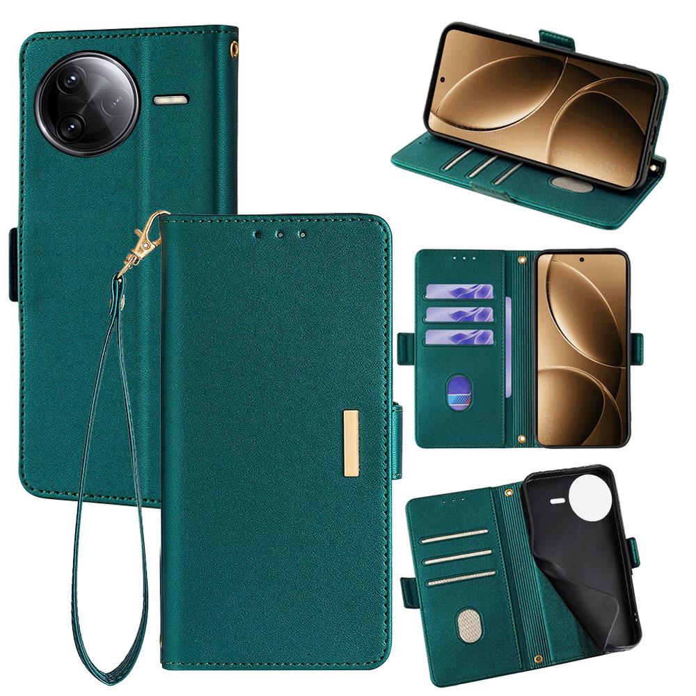 

Кожаный чехол-кошелек для Xiaomi Poco F7 Pro 5G/Redmi K80 5G с защитой от RFID, подставкой и ремешком на руку Green