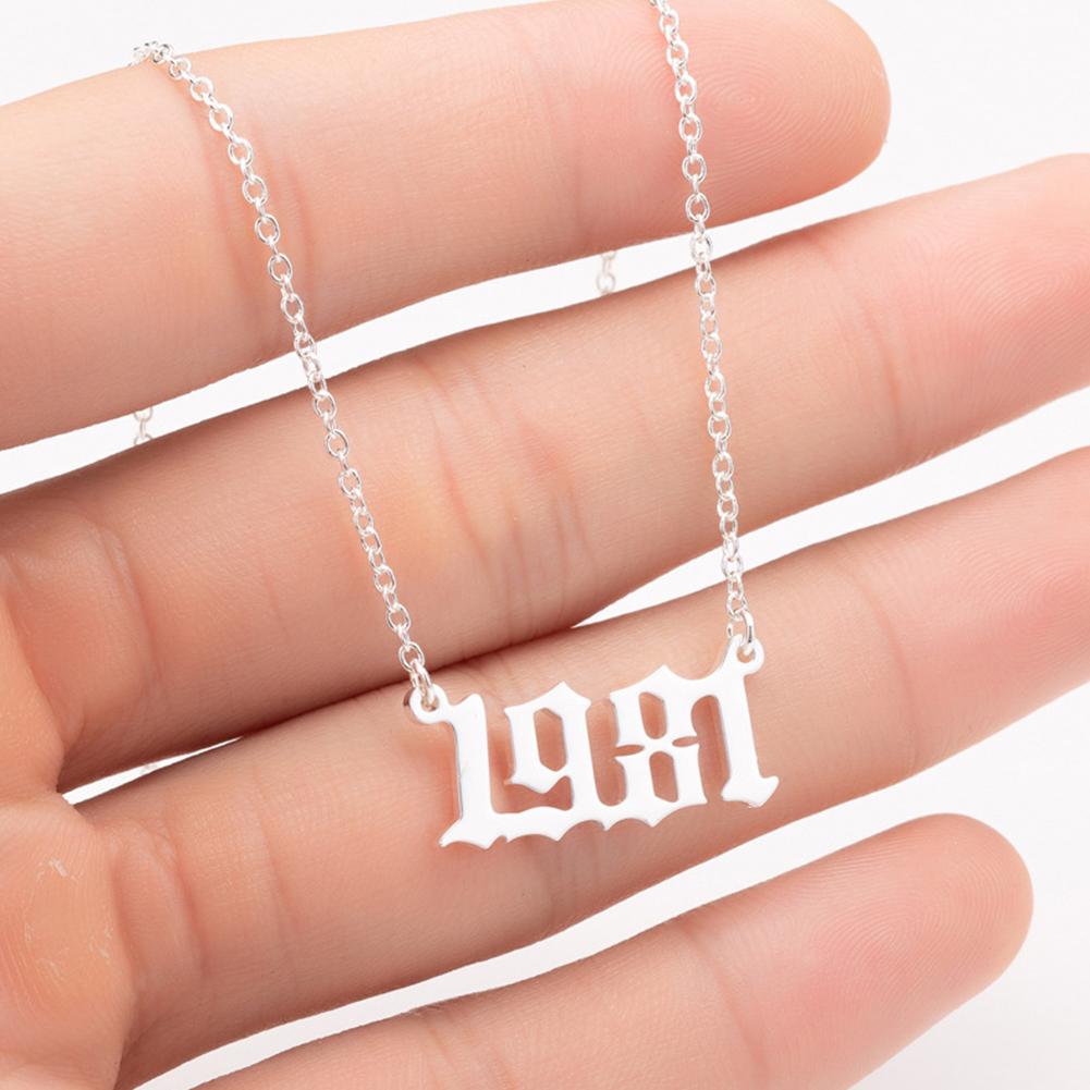 Stainless Steel Date Year Number Necklace Hollowed Personalized Birthday Gifts 1980-1999