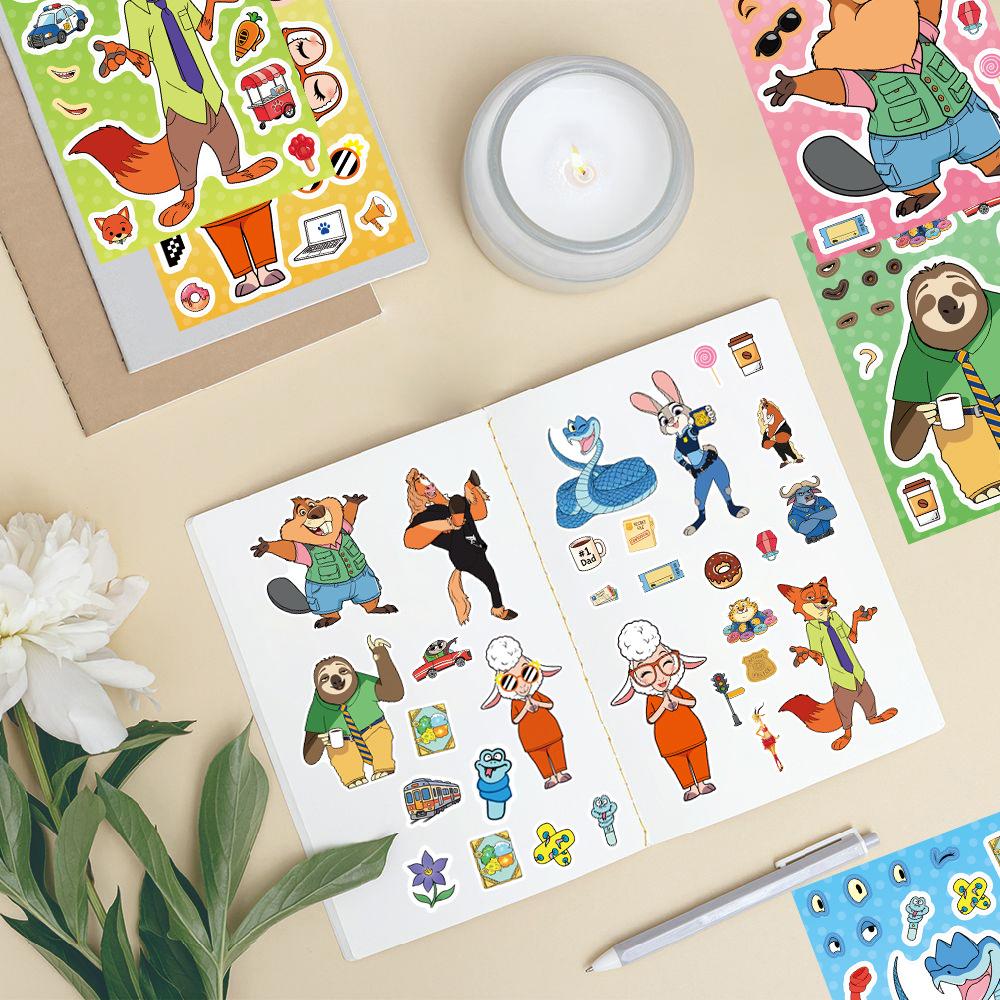 8/16 Sheets Zootopia 2 Make A Face Puzzle Stickers Diy Assemble Jigsaw Cartoon Decals Kids Game Party Gift For Boys Girls