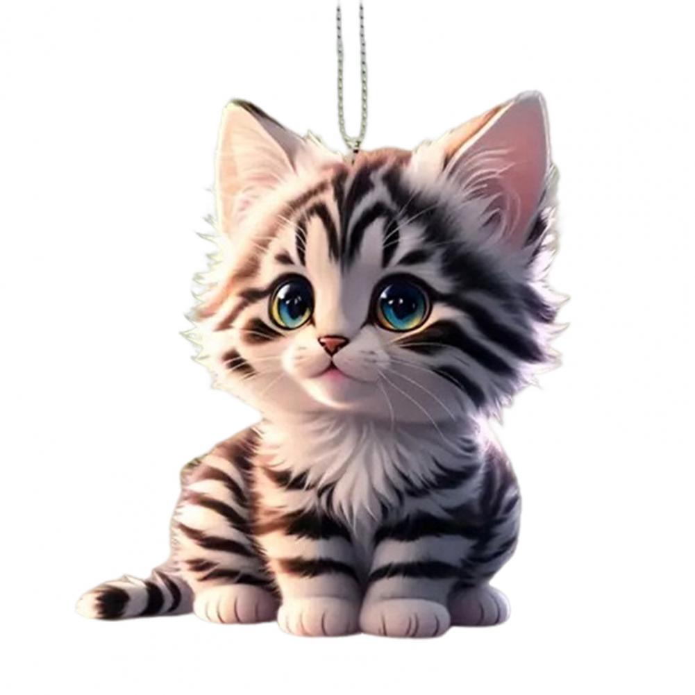 Cat Theme Ornament Cute Acrylic Cat Car Hanging Decoration for Home Office Cartoon Kitten Ornament Pendant for Auto Rearview