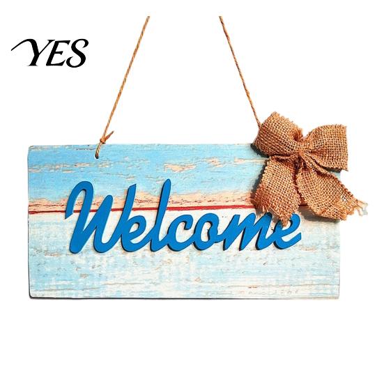 Ocean Themed Decor Welcome Decorative Sign, Wooden Mediterranean Retro Style Long-lasting Door Decoration Wall Mounted Sign for Indoor Outdoor