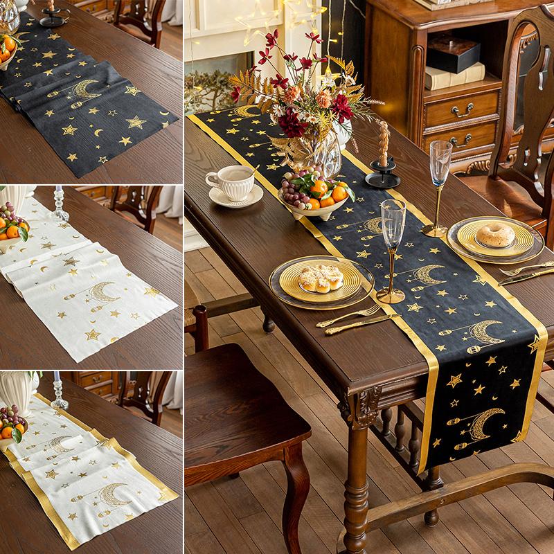 Middle Eastern Eid al Fitr Table Flag Star Moon Castle Pattern Muslim Eid al Fitr Party Tablecloth Print Party Table Flag Decor