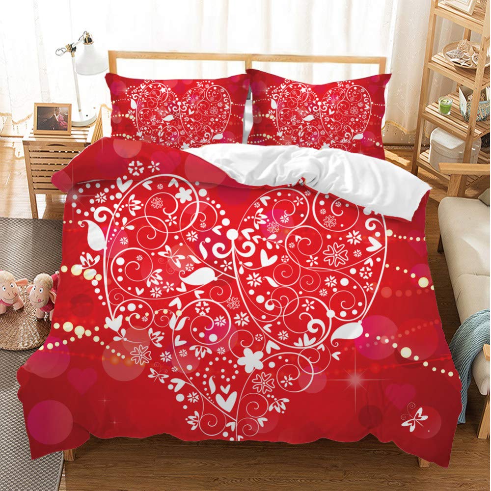 Rose Flower Bedding Set Valentine's Day Duvet Cover Romantic Couple Theme Comforter Cover Red Flower Blossom Petals Quilt Cover