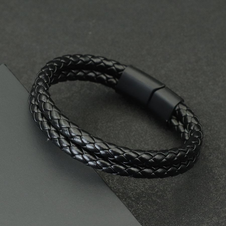 

New Hiphop Mens Leather Bracelet Bangle Bilayer Detachable Magnet Buckle Leisure Pulseira Accessories Hombre Gift For Boyfriend 20.5cm(8.1 Inch ) чёрный