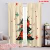2pcs,2D Plane Printing Pattern Curtains Christmas Tree Festive Stars Versatile 100% Polyester (without Rod) Outdoor Decorations