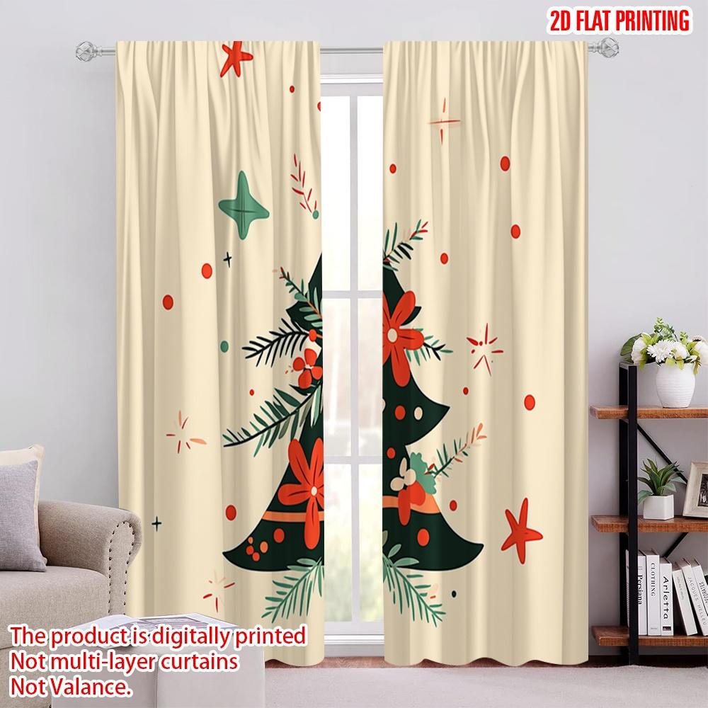 

2pcs,2D plane printing Pattern Curtains Christmas Tree Festive Stars Versatile 100% Polyester (without rod) Outdoor Decorations 52.50 × 116.00 cm 2 pcs