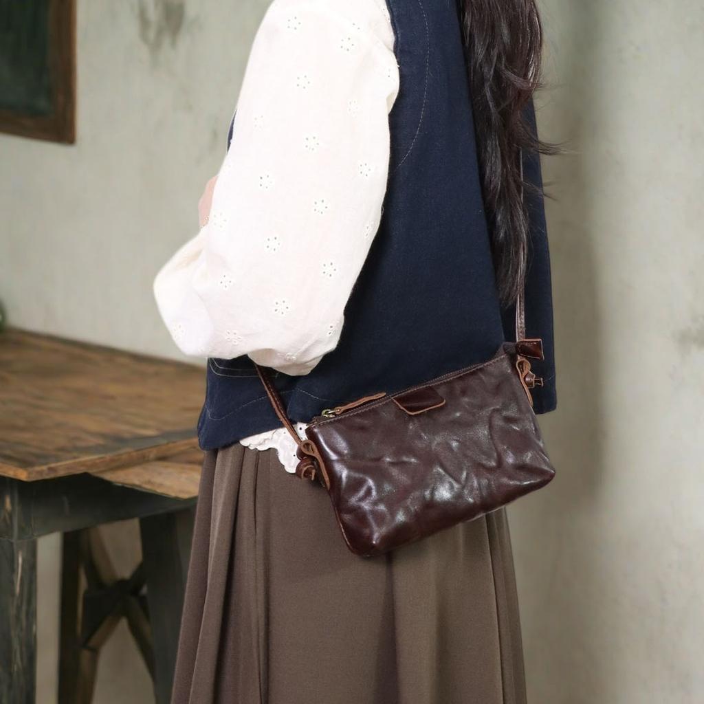 Johnature Versatile And Minimalist Small Crossbody Bag Genuine Leather Solid Color Soft Cowhide Mini Shoulder Bag