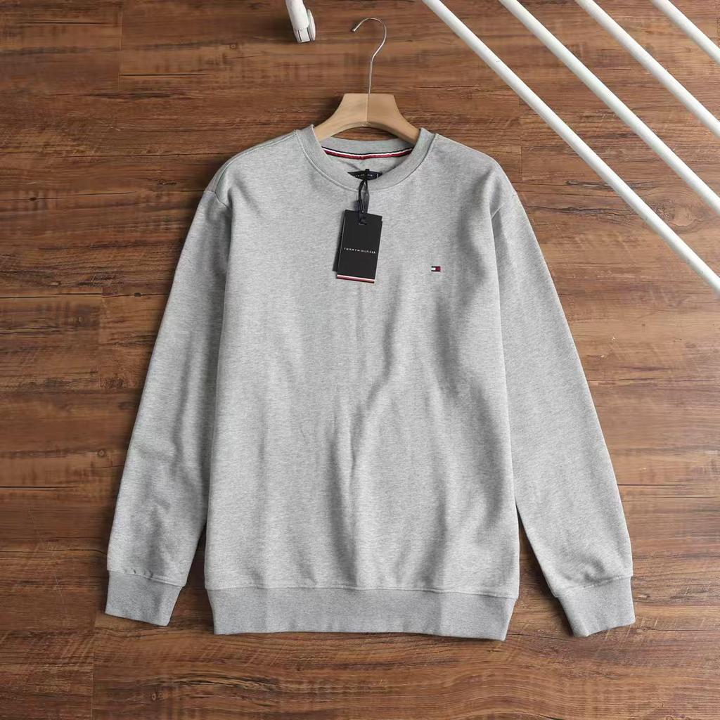 Tommy Men's Embroidered Sweatshirt: Casual, Plain, Plus Velvet Thick Round Neck Pullover