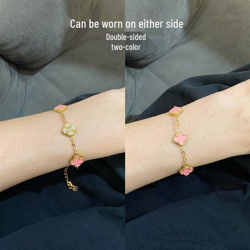 Women's Versatile Titanium Steel Four-Leaf Clover Bracelet - Washable, Non-Fading, Light Luxury Hand Accessory for European and American Trends