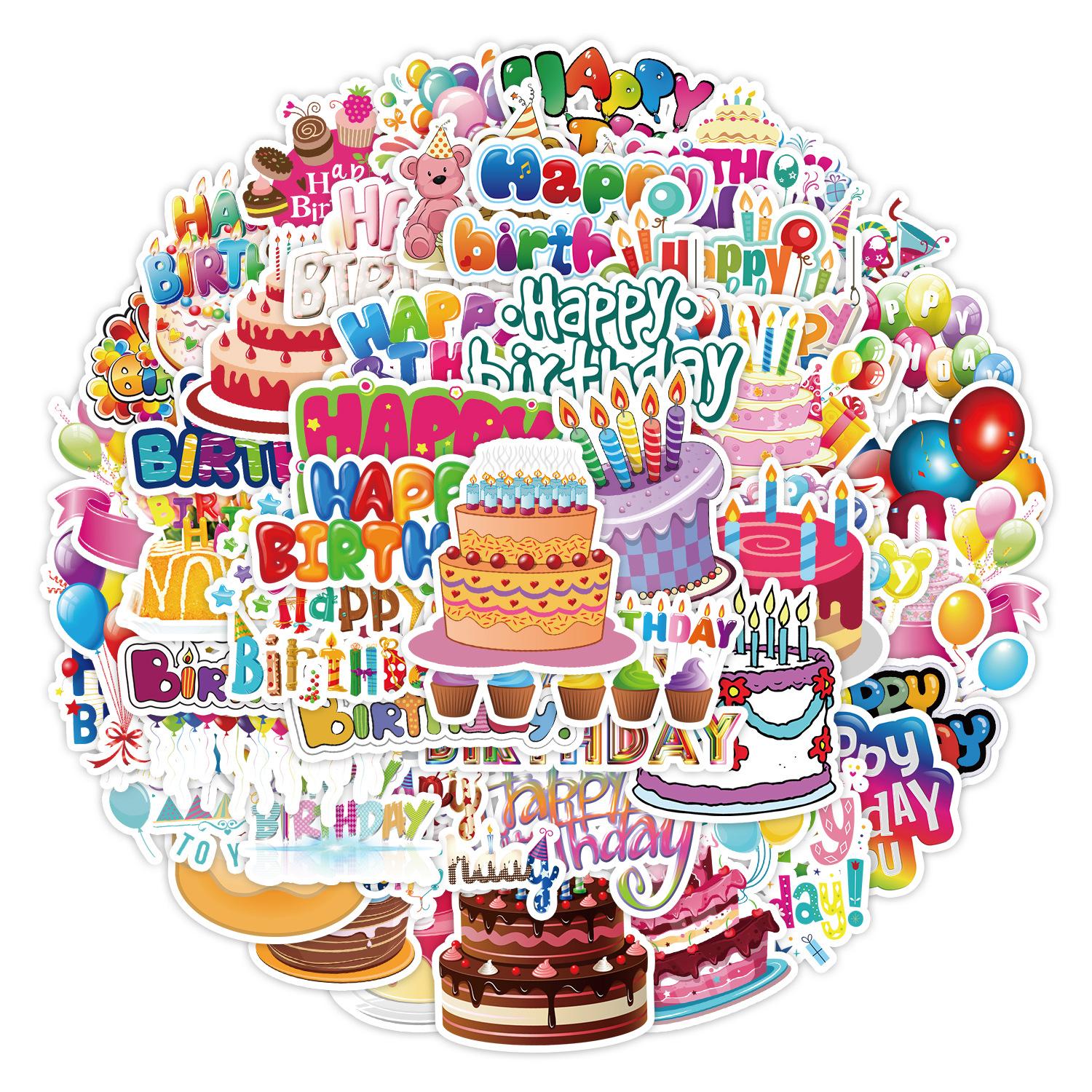 

50 Happy Birthday Graffiti Stickers Mobile Water Cup Waterproof Decorative Stickers Children s Hand Account Stickers