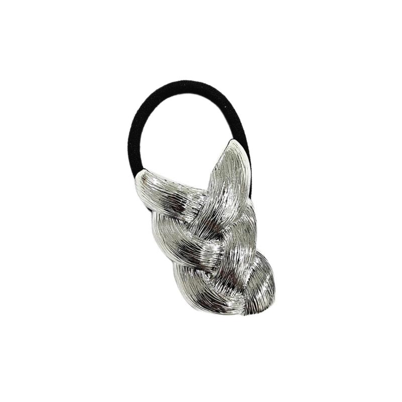 

Punk Metal Braid Shaped Elastic Headband Women Unique Design Ponytail Hair Tie Rubber Band Scrunchies Girls Y2K Hair Accessories серебряный