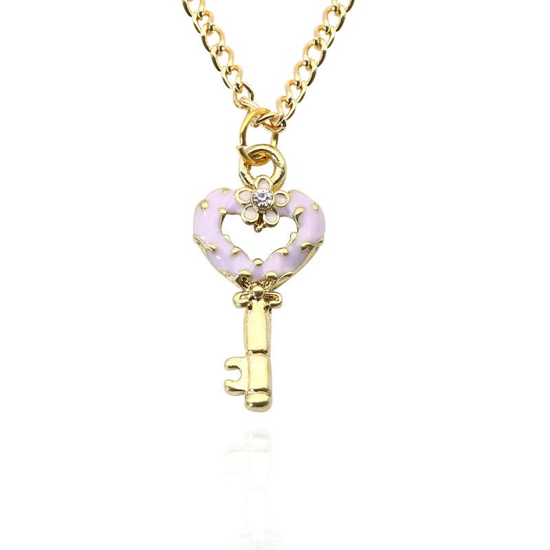 Women Heart Key Shape Hollow Cute Alloy Pendant Necklace with Chain Christmas Gift