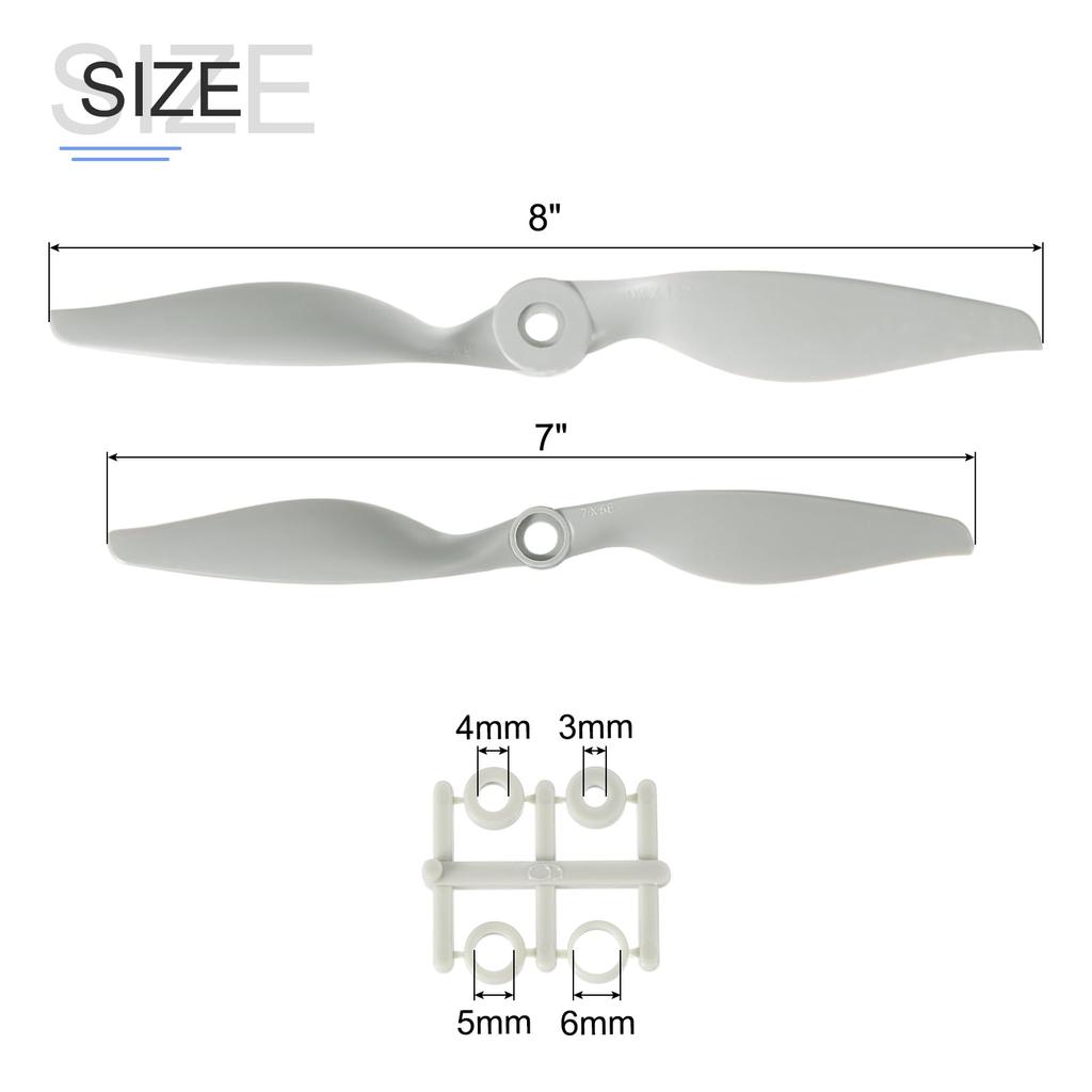 uxcell 7x5" 8x6" RC Propellers, 2-Vane Blade Props with Gray Adapter Rings for Electric Airplanes, 4 Pieces